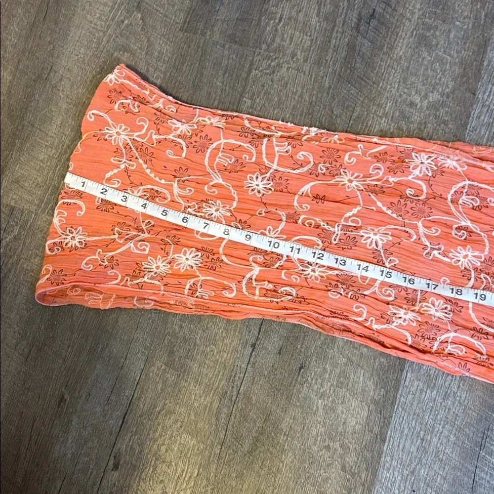 Tickled Pink Orange cream Mesh Crochet Embroidered Floral Scarf Fringe Cotton